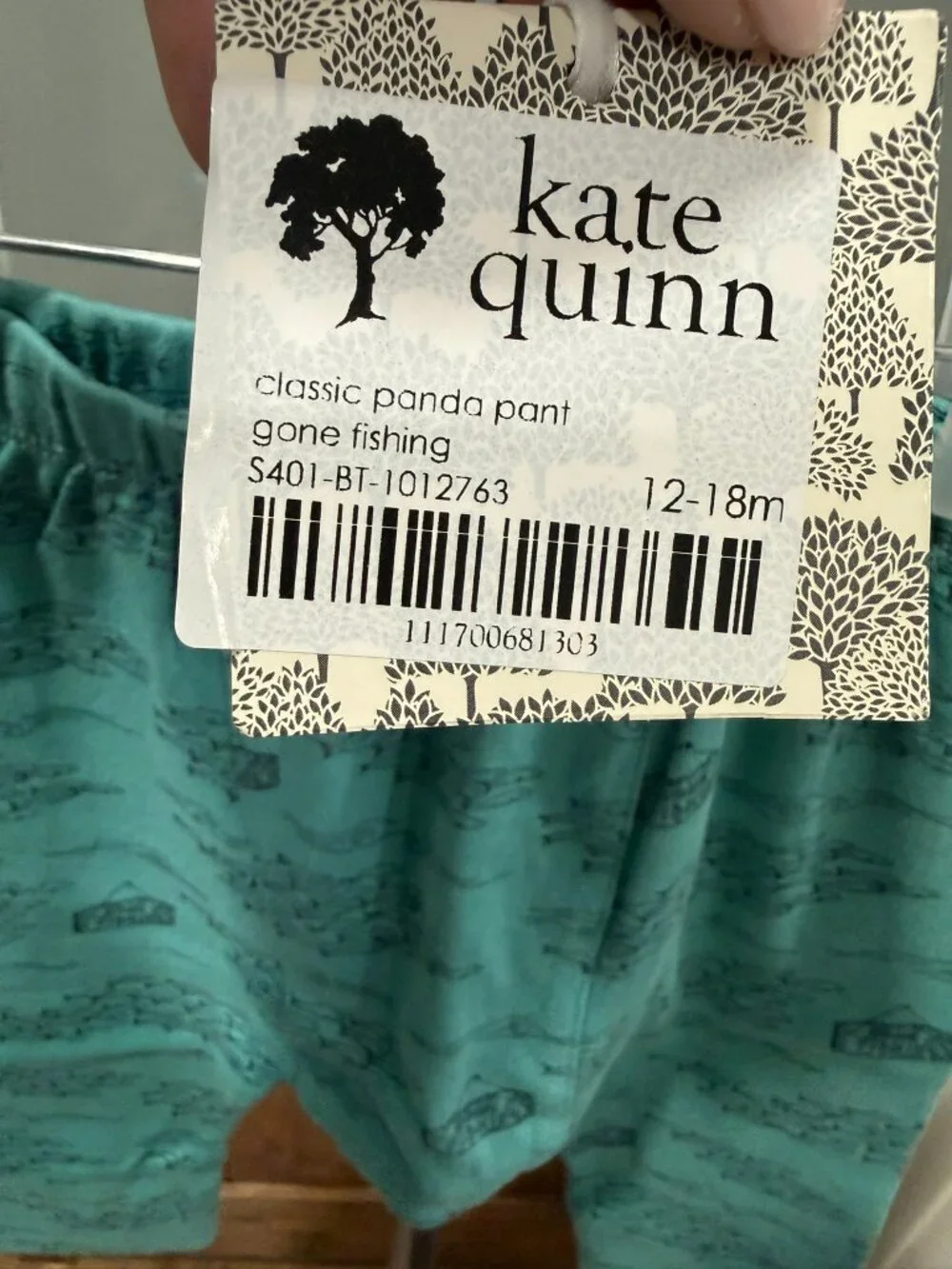 Kate Quinn panda pant - Gone Fishing - organic cotton 12-18M NWT